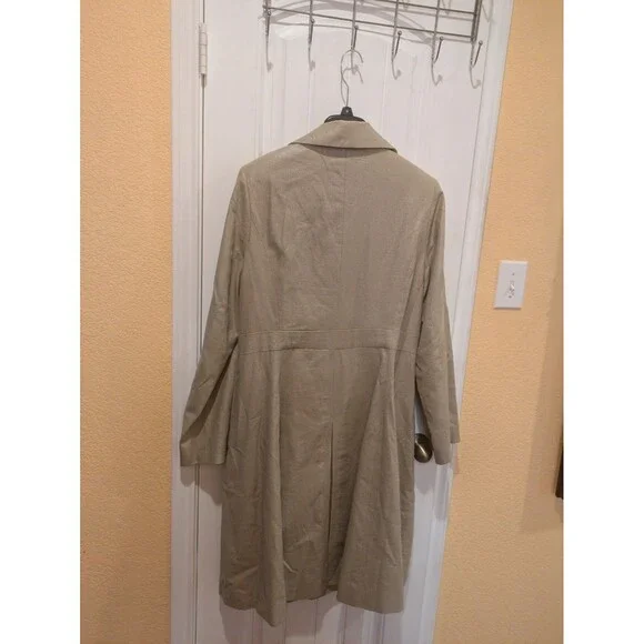 Isaac Mizrahi Linen Trench Coat Beige Size XL Satin Lined Shimmer Long - Picture 8 of 16